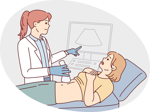 doctor performing ultrasound on patient clip art preview