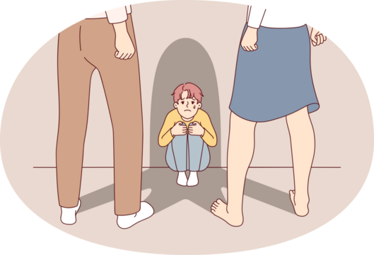 Scared child terrified of violent parents