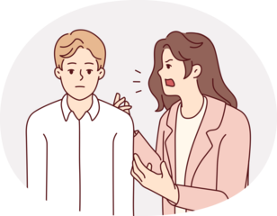 Mad wife shouting at ignorant husband