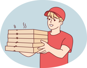 Smiling deliveryman with pizza boxes