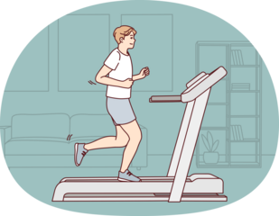 Sportive man running on racetrack at home