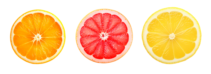 Orange, grapefruit and lemons slices over isolated transparent background