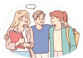 Smiling guy flirt with female mates