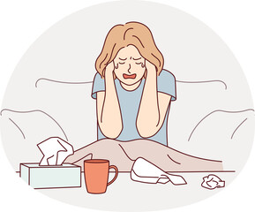 Unhappy woman crying at home