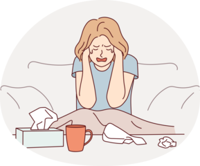 Unhappy woman crying at home