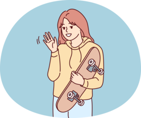 Smiling girl posing with skateboard