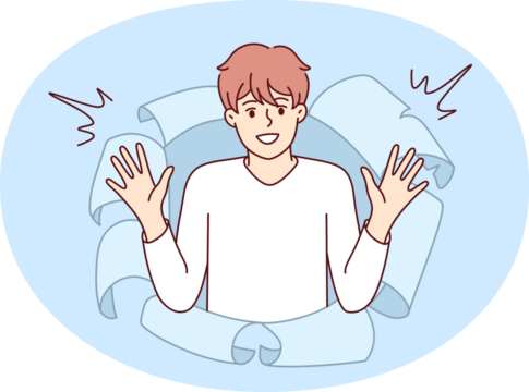 Smiling guy look from paper hole - Powered by Adobe