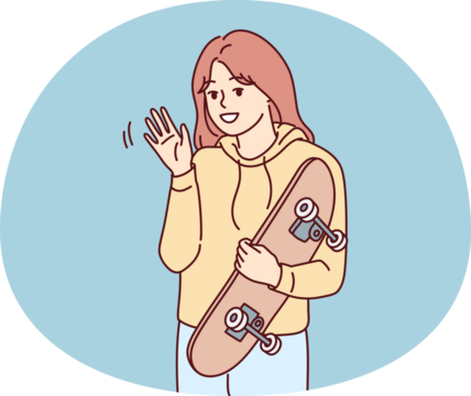 Smiling girl posing with skateboard