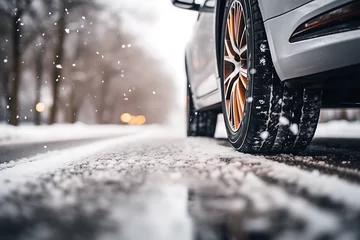 Fotobehang Carretera con nieve © VicPhoto