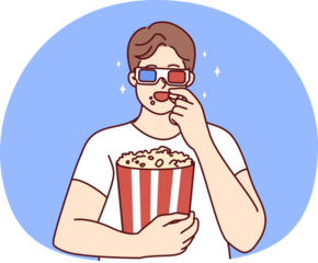 Man in 3D glasses eating popcorn