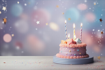 Birthday Cake with 5 Candles Pastel Color Party Invitation Gift Card Background Wallpaper Celebration