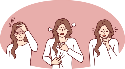 Unhealthy woman suffer from covid symptoms