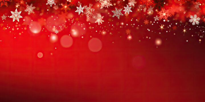Red christmas banner with snowflakes. Merry Christmas and Happy New Year greeting banner