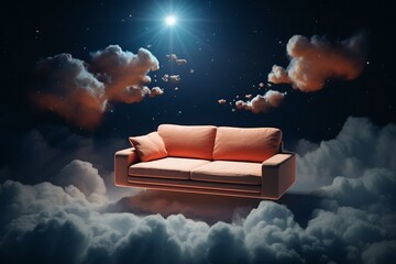 3D depiction of weightless couch. Generative AI - obrazy, fototapety, plakaty