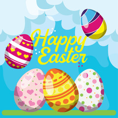 Isolated group of realistic easter eggs Vector