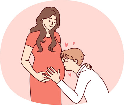 pregnant woman with man kissing belly clip art preview
