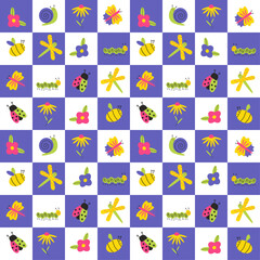 Seamless pattren with insects, flat, cartoon, vector image
