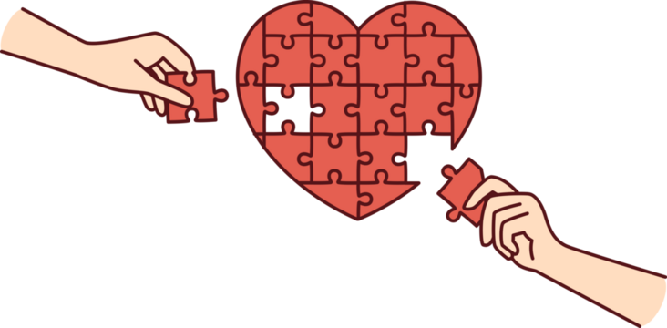 Heart from puzzle near hands of people, metaphor for health of cardiovascular system - Powered by Adobe