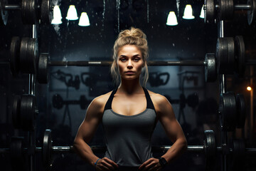Fototapeta na wymiar a woman holding weights in a gym