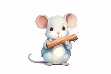 adorable furry rodent chewing timber flat color raster cartoon character with plush toy appearance, in a posing stance. white background. basic illustration for web design and animation. Generative AI