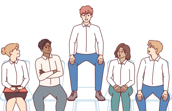 Ambitious man stands out among candidates for vacant position, sitting above all