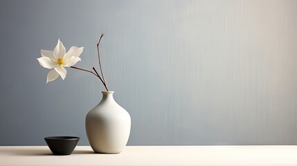  a white vase with a white flower in it and a black vase with a white flower in it on a table.  generative ai - obrazy, fototapety, plakaty