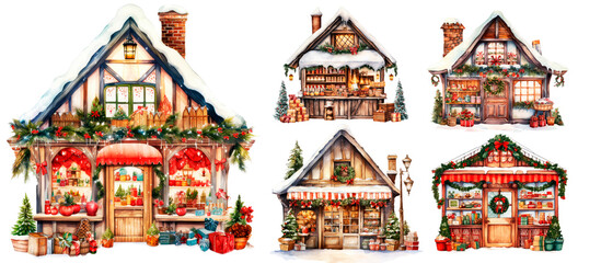 Christmas Market, Winter Shop, Cozy Christmas holiday illustration, vintage style - obrazy, fototapety, plakaty