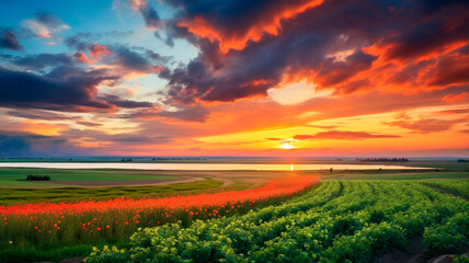 Naklejka na ściany i meble beautiful sunset in the field