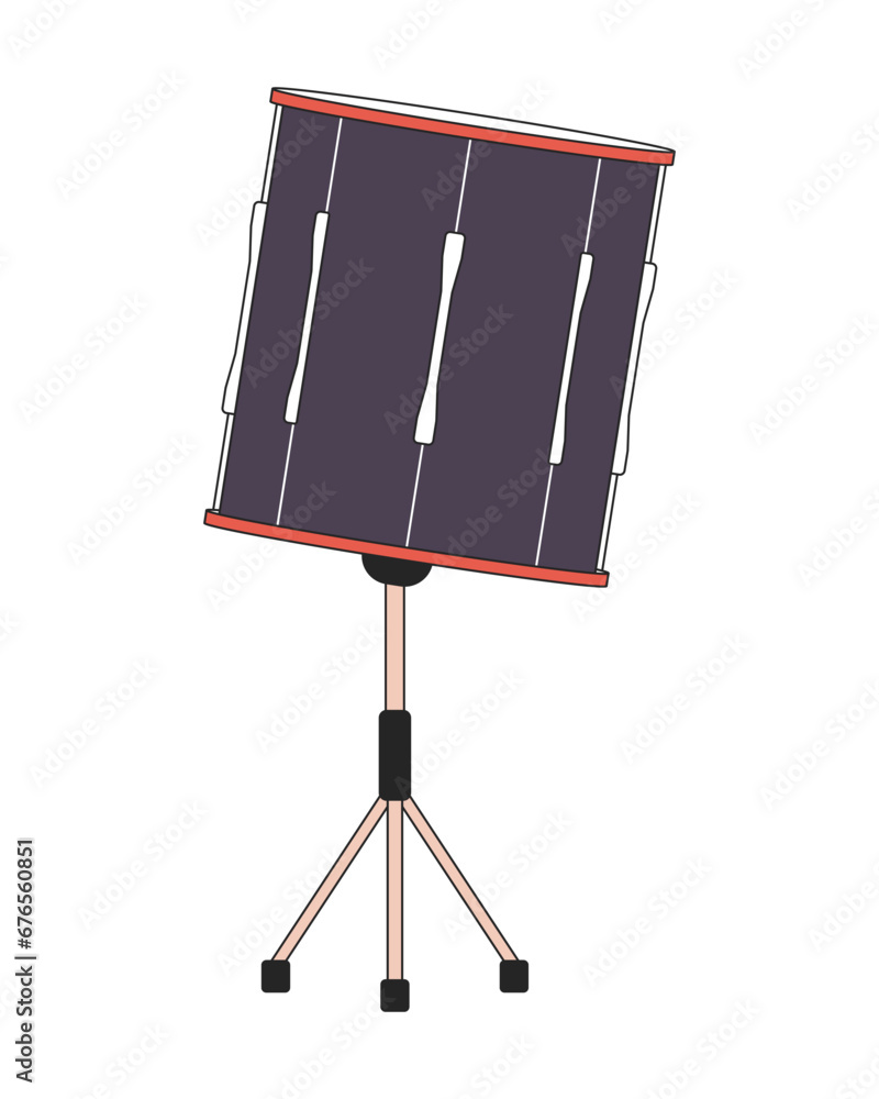 Poster floor tom standing on three legs 2d linear cartoon object. musical percussion instrument isolated li