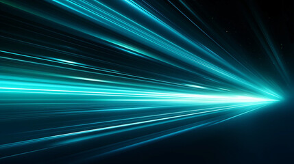 Fototapeta na wymiar Streaking Turquoise Lights Representing High-Speed on a Black Background