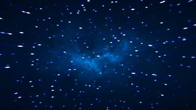 Abstract cosmic background of energetic bright glowing magical stars on a dark sky background