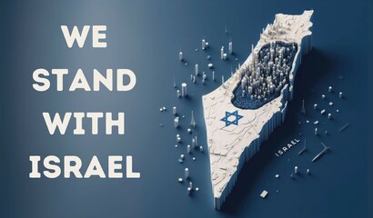 Israel 3D Flag Map isolated Banner Template with Empty Blank Copy Space for text Minimal 3D Textured Background We Stand with ISRAEL conflict war blogs news editorial social media post
