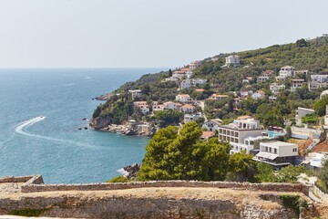 Fototapeta na wymiar Ulcinj Old Town, built during the Middle Ages, overlooks the Adriatic coast in southern Montenegro