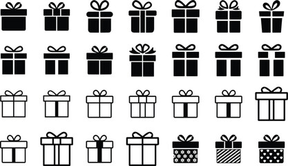 Gift and Surprise boxes Icons set. Realistic vector icon for birthday or wedding collection. gift box with ribbons, - obrazy, fototapety, plakaty