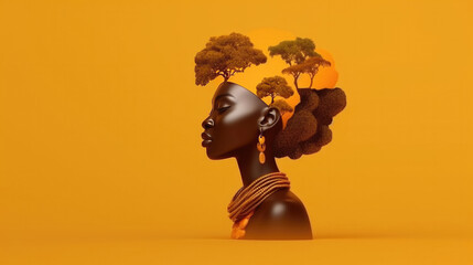 Photo of african woman on yellow background colorful of africa day concept - obrazy, fototapety, plakaty