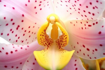 Pink white yellow Orchid petals, close up - obrazy, fototapety, plakaty