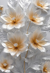 Holographic golden and white flowers in an isolated background - AI Generative