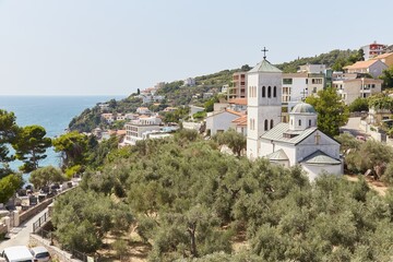 Obraz premium Ulcinj Old Town, built during the Middle Ages, overlooks the Adriatic coast in southern Montenegro