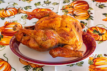 Thanksgiving Turkey on Plate and Tablecloth