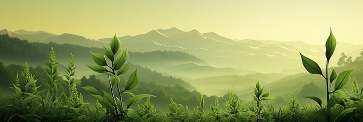 Green plant leaves, banner 