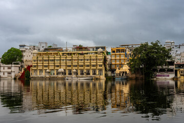 Beautiful city landscape view at lake Pichola in Udaipur Rajasthan India