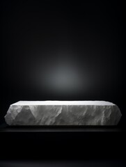 White Quartz Crystal Minimalistic Product Podium. The Stage for Product Presentation on Black Background. Geometric Platform Pedestal. Ai Generated Vertical Podium Mockup for a Product advertisement.
