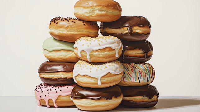 a painting of a stack of donuts with frosting and sprinkles on top of each donut.  generative ai