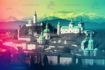 Obraz premium Transparent layers of Salzburg's skyline with gradient landmarks. Generative AI