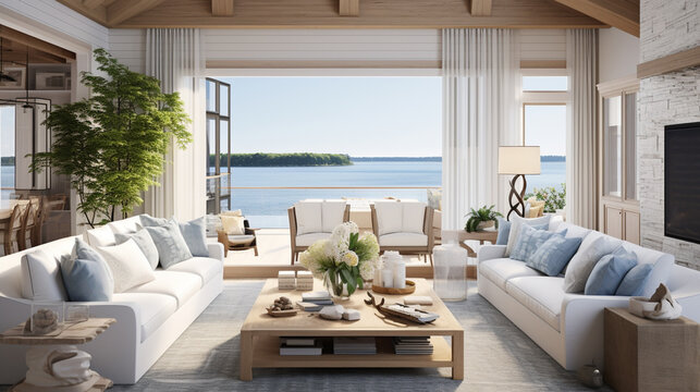"Cómoda y lujosa sala de estar con vista espectacular en una casa con estilo" generativa IA
