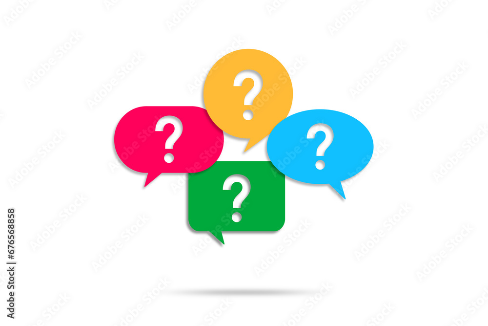 Poster question mark design with multi colored speech bubbles