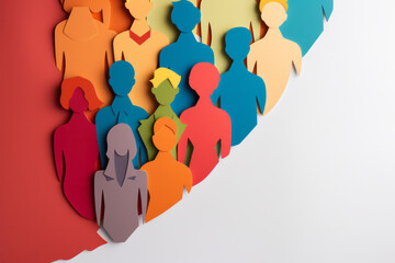 Paper cut out of a large crowd of people standing together. Diverse community and teamwork concept