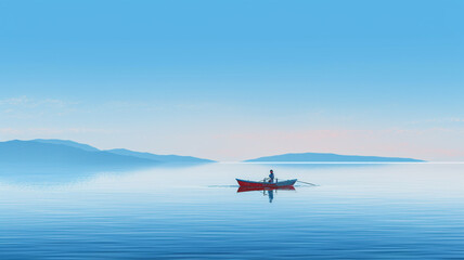 Fototapeta na wymiar beautiful view of nature landscape, lonely boat in the lake