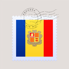 andorra flag postage stamp. vector illustration national flag isolated on light background