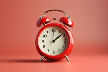 Image of red alarm clock with frohes neues jahr. Generative AI